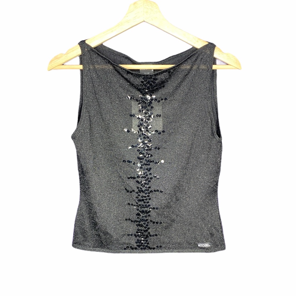 NWT Moschino Jeans Sleeveless Black Sequins Tank Size L
